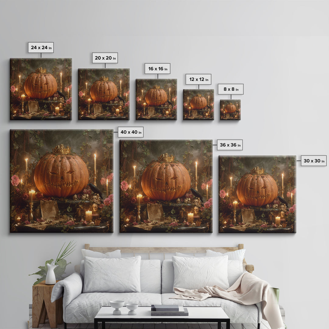 The Gold-Crowned Pumpkin Oracle - Occult Still Life, Gothic Home Decor, Square Wall Art, Canvas Print, Halloween Home Decor, Gothic Wall Art