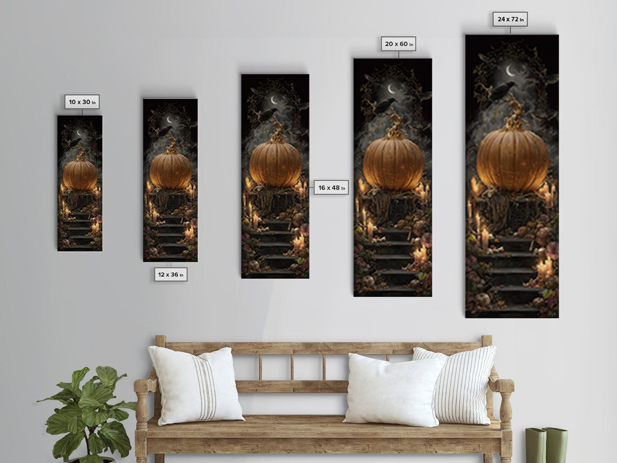 The Gold-Crowned Pumpkin Oracle - Occult Still Life, Halloween Wall Art, Tall Narrow Wall Art, Framed Canvas Print, Halloween Home Decor