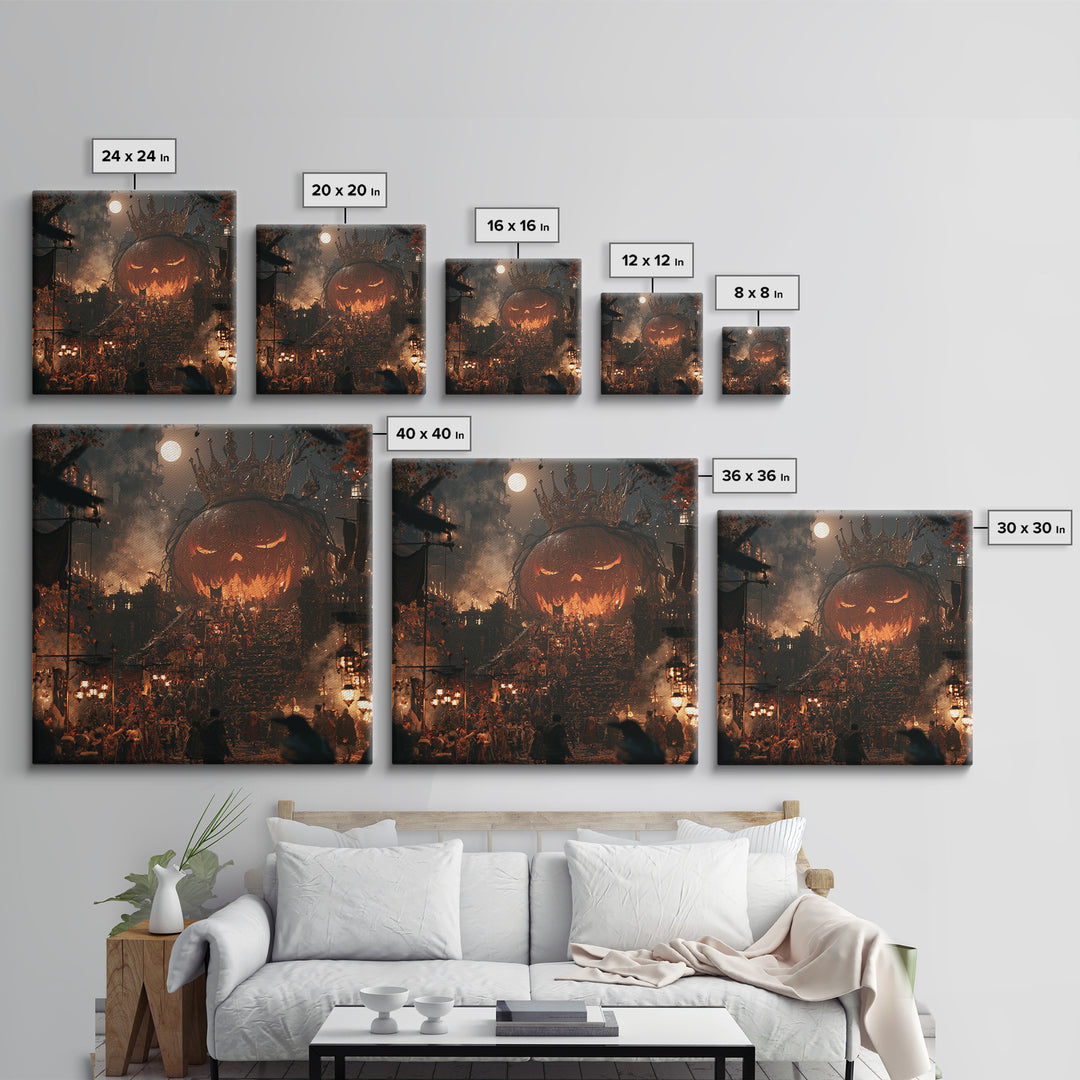 The Gold-Crowned Pumpkin Oracle - Procession Scene, Dark Fantasy Wall Art, Square Wall Art, Canvas Print, Halloween Home Decor