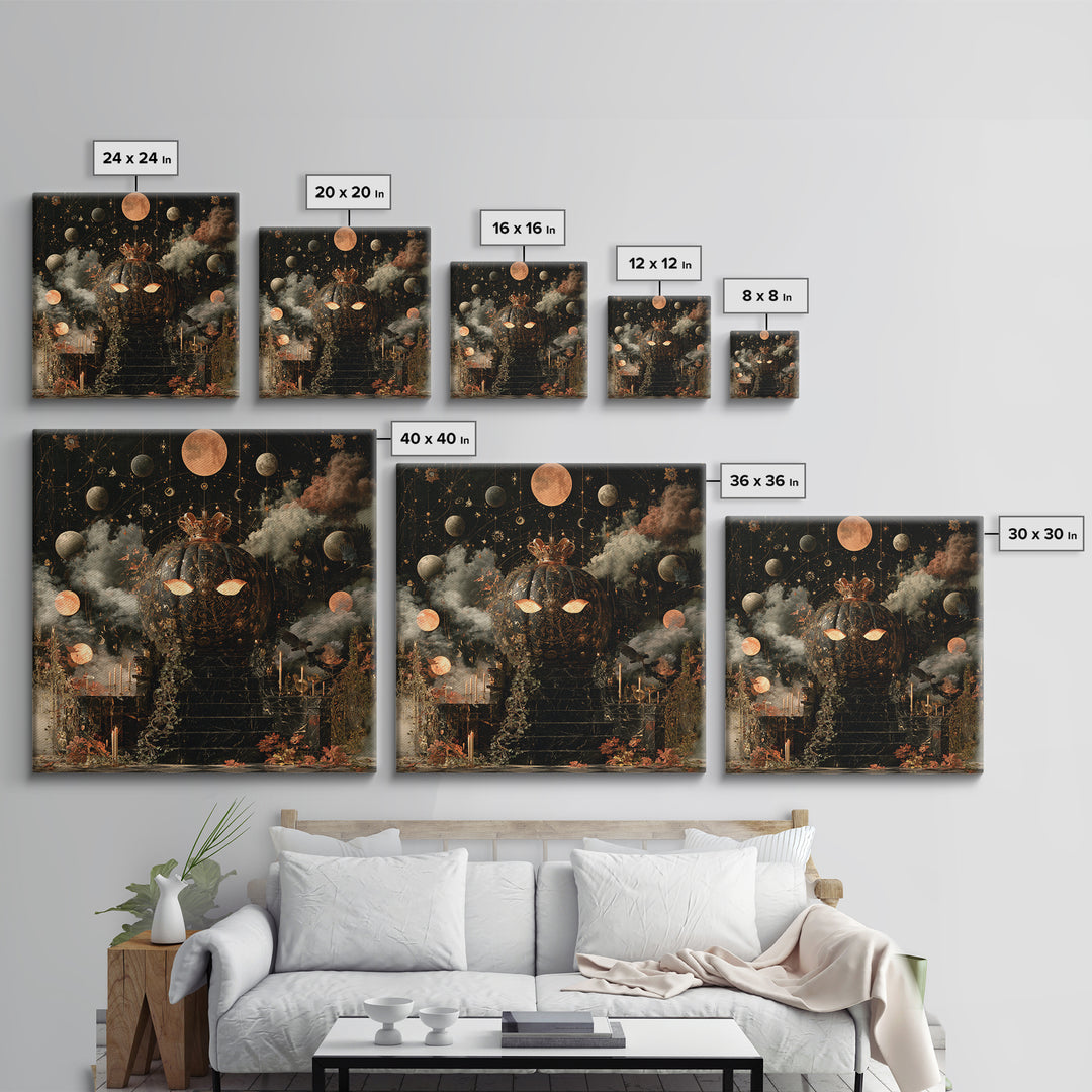The Gold-Crowned Pumpkin Oracle - Surreal Celestial Vision, Gothic Home Decor, Square Wall Art, Canvas Print, Halloween Home Decor