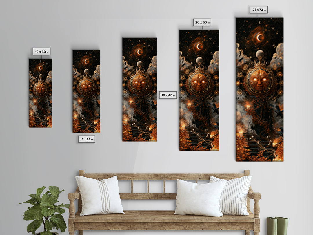 The Gold-Crowned Pumpkin Oracle - Surreal Celestial Vision, Gothic Home Decor, Tall Narrow Wall Art, Canvas Print, Halloween Home Decor