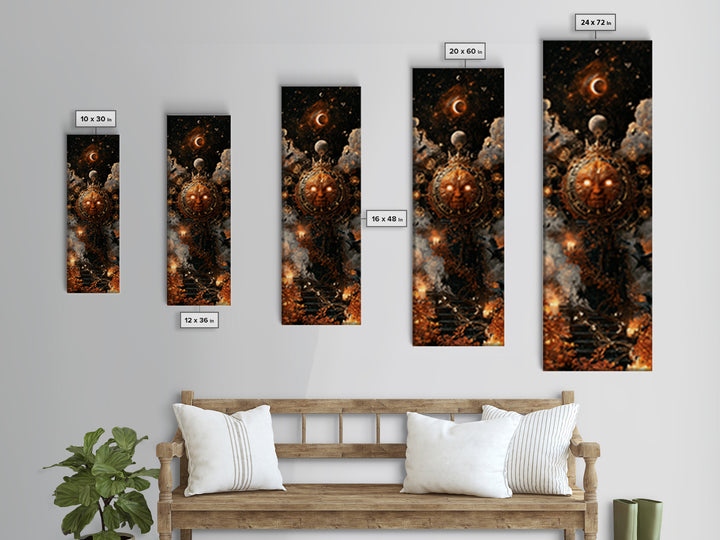 The Gold-Crowned Pumpkin Oracle - Surreal Celestial Vision, Gothic Home Decor, Tall Narrow Wall Art, Canvas Print, Halloween Home Decor