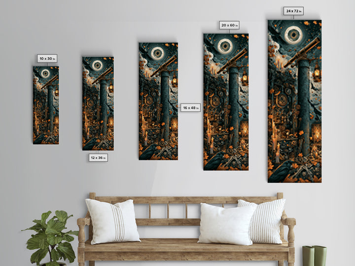 The Midnight Raven Observatory - Occult Still Life, Spooky Wall Decor, Tall Narrow Wall Art, Framed Canvas Print, Halloween Home Decor