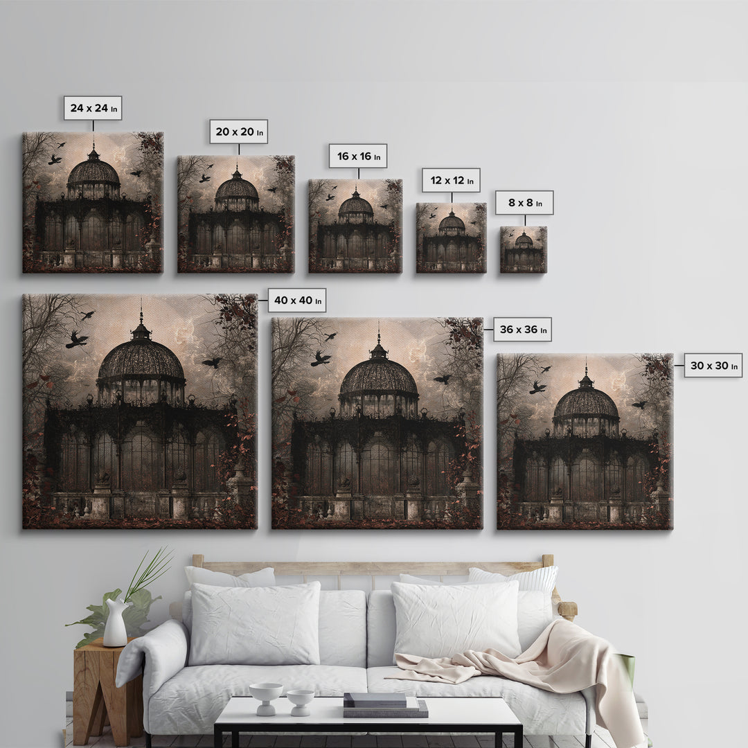 The Black Lace Haunted Conservatory - Icon Portrait, Spooky Wall Decor, Square Wall Art, Framed Canvas Print, Halloween Home Decor