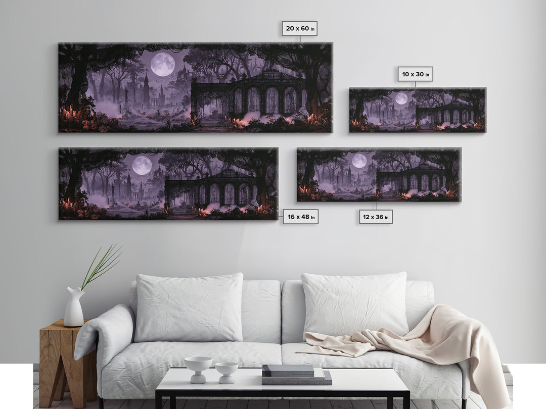 The Black Lace Haunted Conservatory - Environmental Panorama, Halloween Wall Art, Extra Wide Wall Art, Framed Canvas Print, Gothic Wall Art
