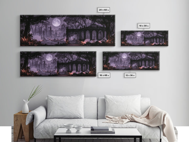 The Black Lace Haunted Conservatory - Environmental Panorama, Halloween Wall Art, Extra Wide Wall Art, Framed Canvas Print, Gothic Wall Art