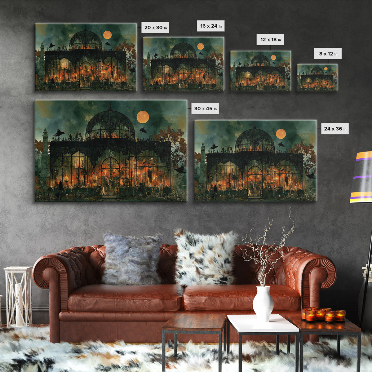 The Black Lace Haunted Conservatory - Occult Still Life, Macabre Halloween Art, Landscape Wall Art, Framed Canvas Print, Gothic Wall Art