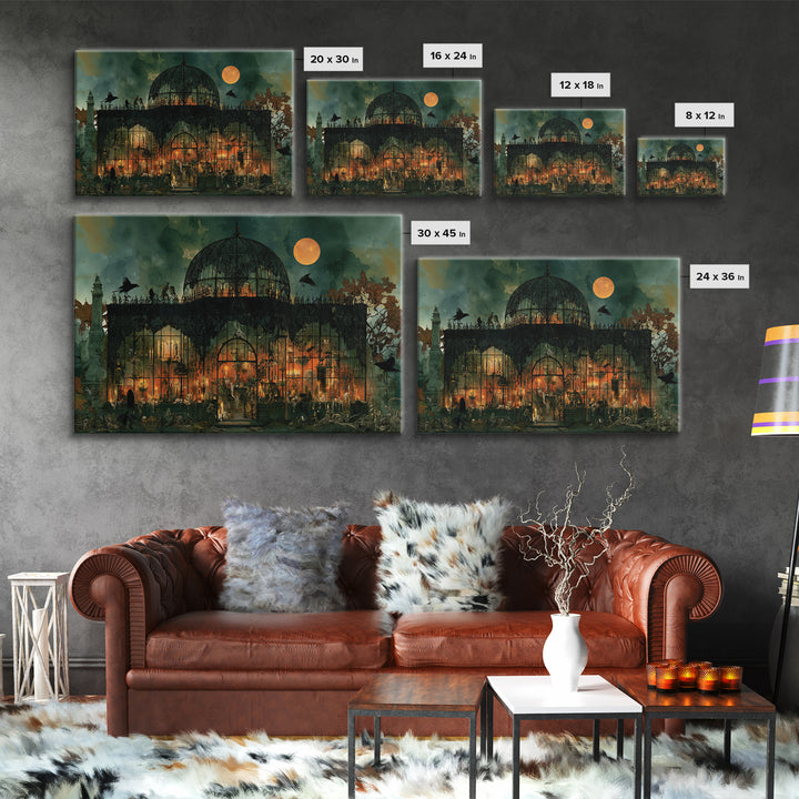 The Black Lace Haunted Conservatory - Occult Still Life, Macabre Halloween Art, Landscape Wall Art, Framed Canvas Print, Gothic Wall Art