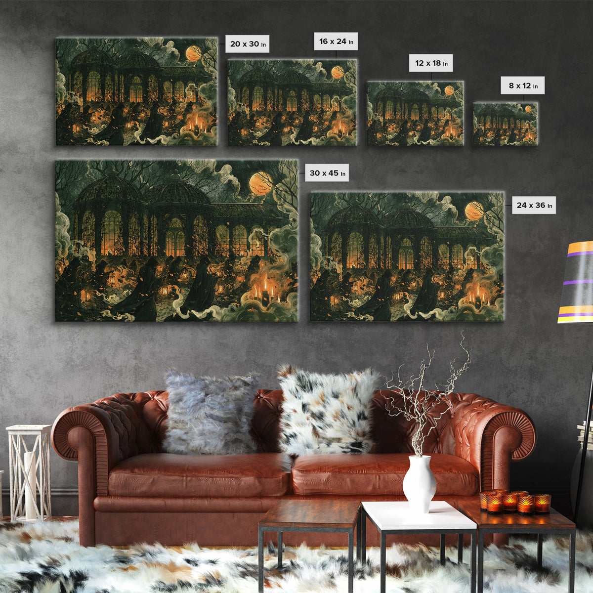 The Black Lace Haunted Conservatory - Procession Scene, Gothic Home Decor, Landscape Wall Art, Canvas Print, Halloween Home Decor