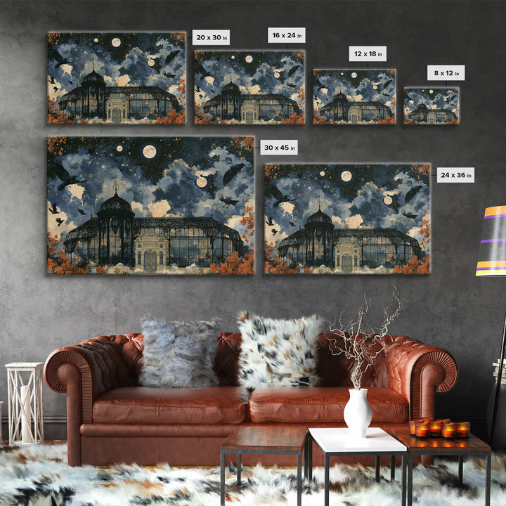 The Black Lace Haunted Conservatory - Surreal Celestial Vision, Gothic Home Decor, Landscape Wall Art, Canvas Print, Halloween Home Decor