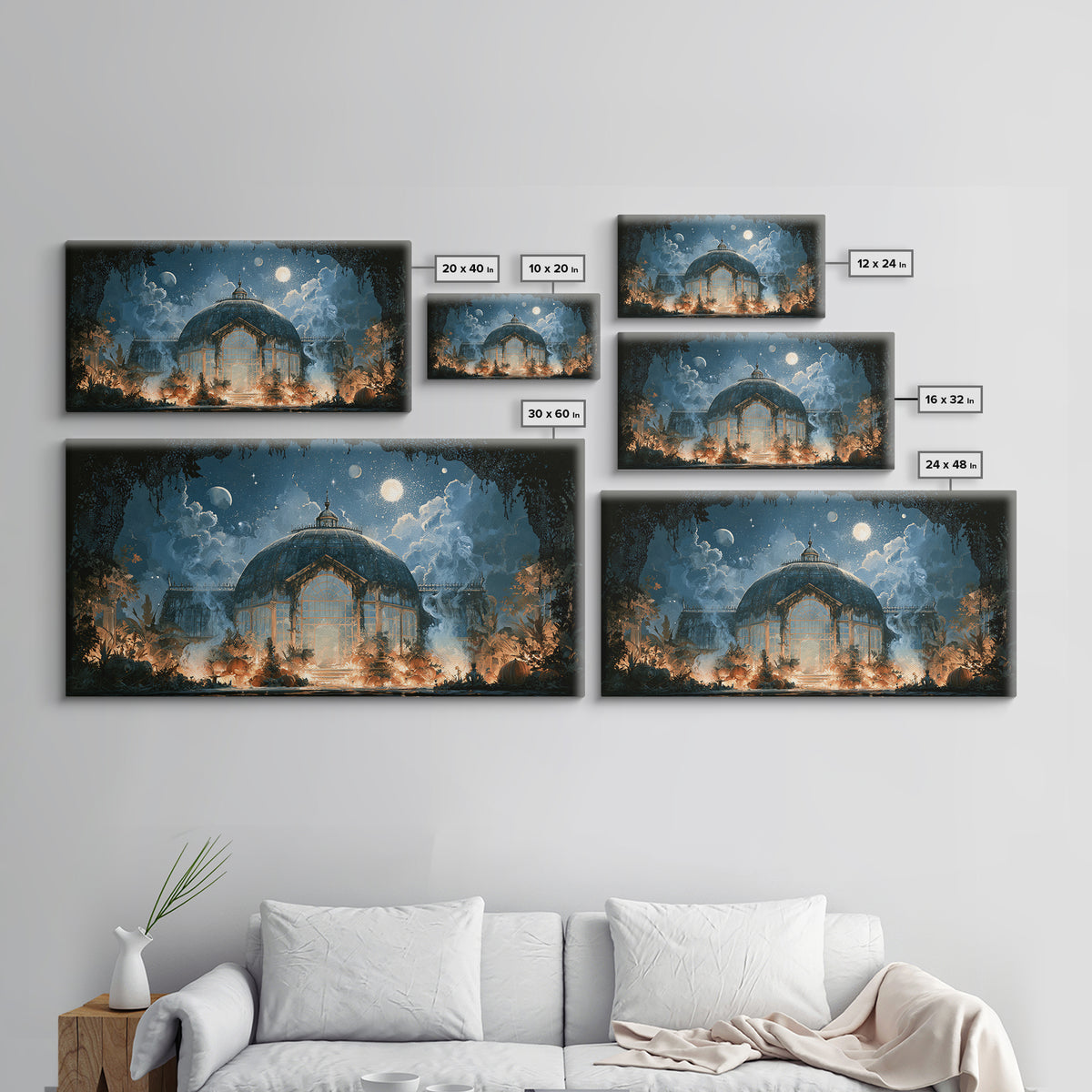 The Black Lace Haunted Conservatory - Surreal Celestial Vision, Occult Wall Decor, Wide Panoramic Art, Canvas Print, Halloween Home Decor
