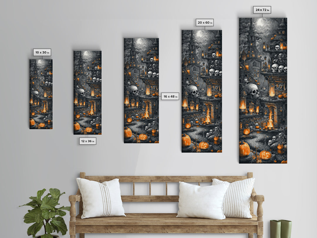 The Candlelit Skull Apothecary - Environmental Panorama, Macabre Halloween Art, Tall Narrow Wall Art, Framed Canvas Print, Gothic Wall Art