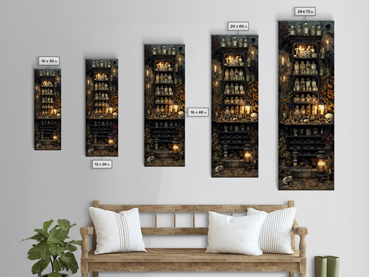 The Candlelit Skull Apothecary - Occult Still Life, Halloween Wall Art, Tall Narrow Wall Art, Framed Canvas Print, Halloween Home Decor