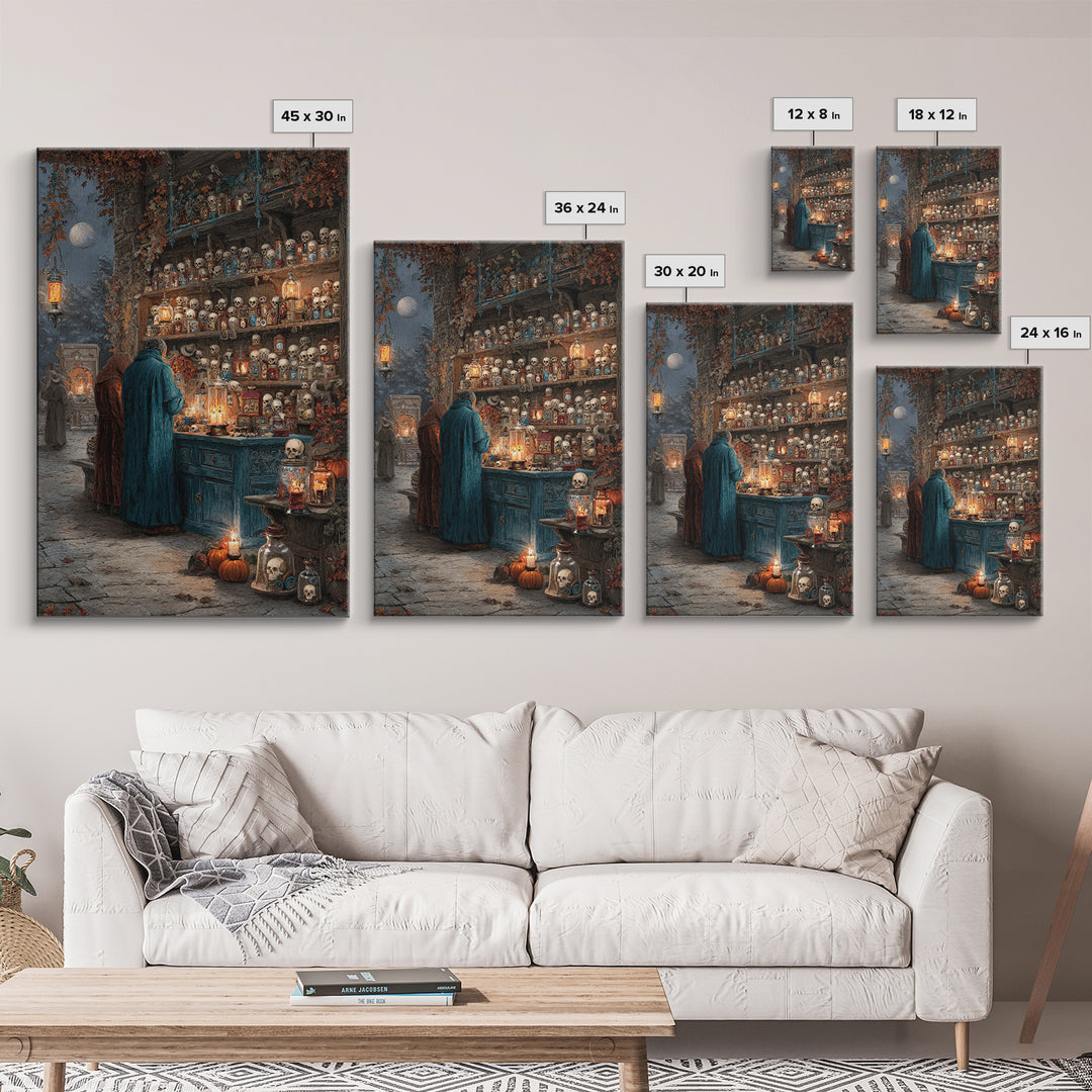 The Candlelit Skull Apothecary - Procession Scene, Gothic Home Decor, Vertical Wall Art, Canvas Print, Halloween Home Decor, Gothic Wall Art