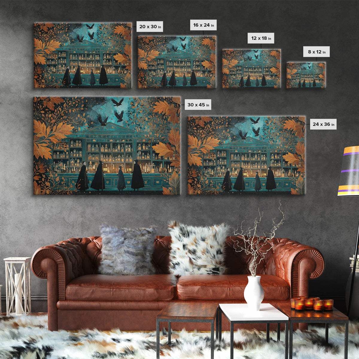 The Candlelit Skull Apothecary - Procession Scene, Spooky Wall Decor, Landscape Wall Art, Framed Canvas Print, Halloween Home Decor