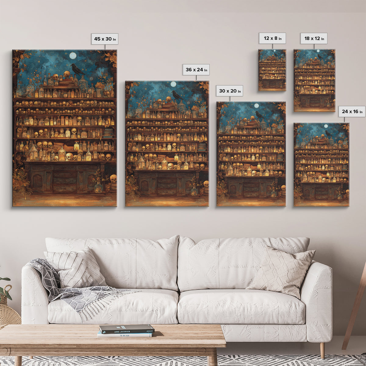 The Candlelit Skull Apothecary - Surreal Celestial Vision, Spooky Wall Decor, Vertical Wall Art, Framed Canvas Print, Halloween Home Decor