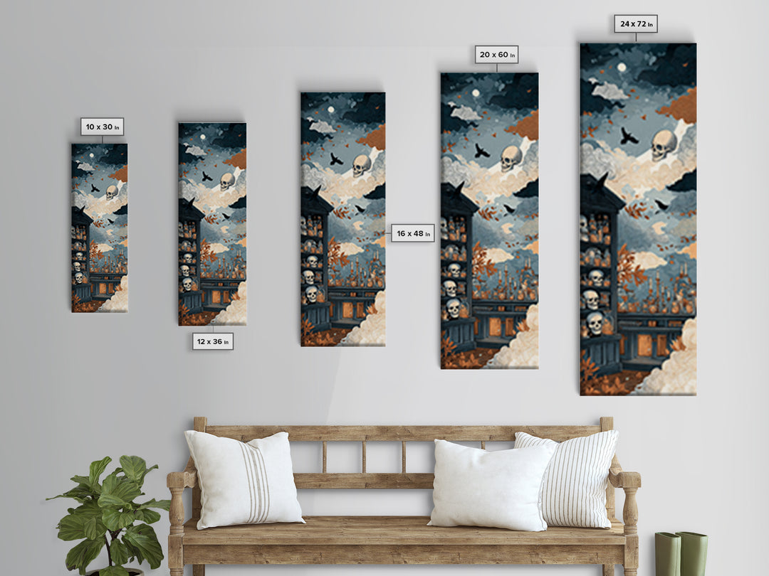 The Candlelit Skull Apothecary - Surreal Celestial Vision, Halloween Wall Art, Tall Narrow Wall Art, Framed Canvas Print, Gothic Wall Art