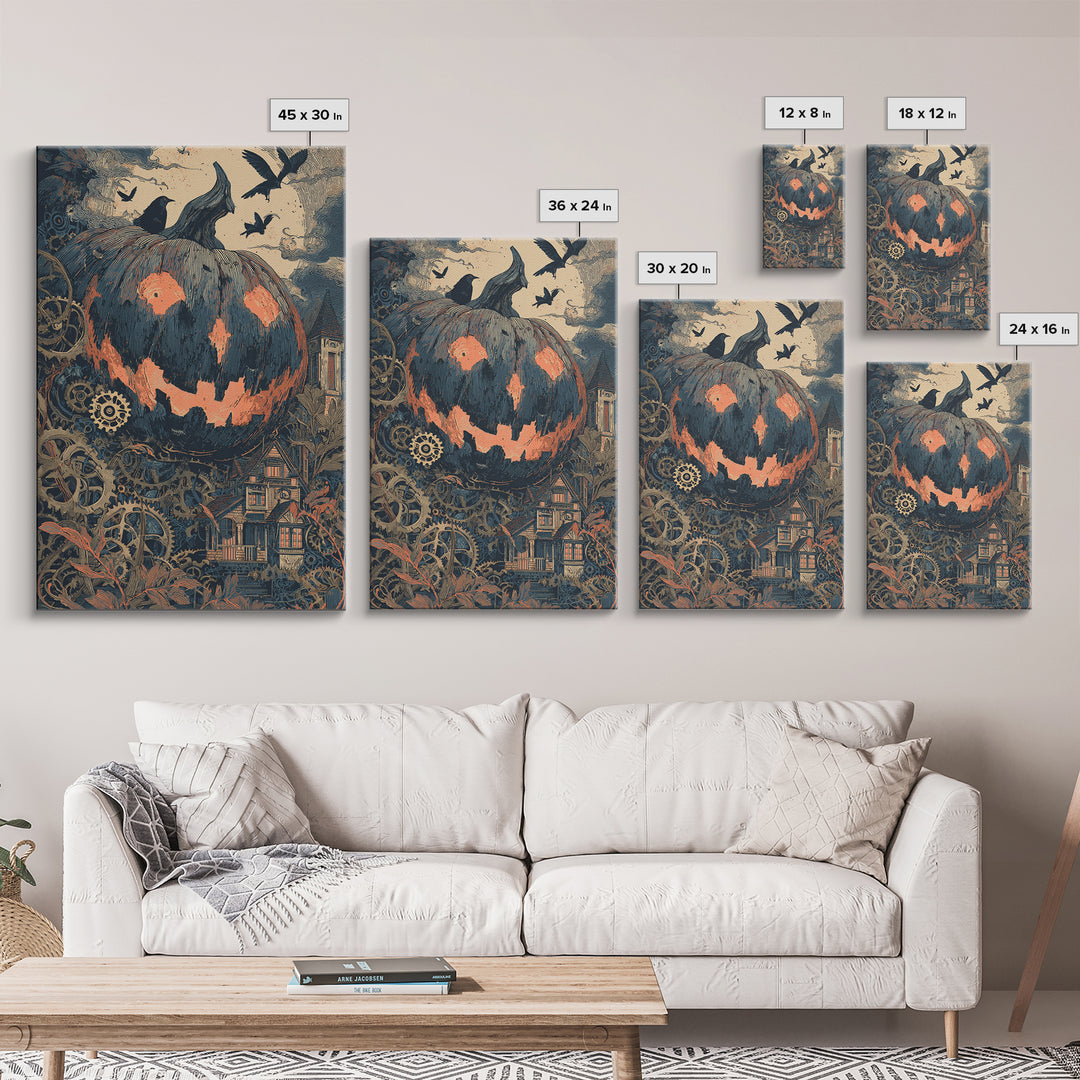 The Clockwork Jack-O-Lantern - Icon Portrait, Halloween Wall Art, Vertical Wall Art, Framed Canvas Print, Halloween Home Decor