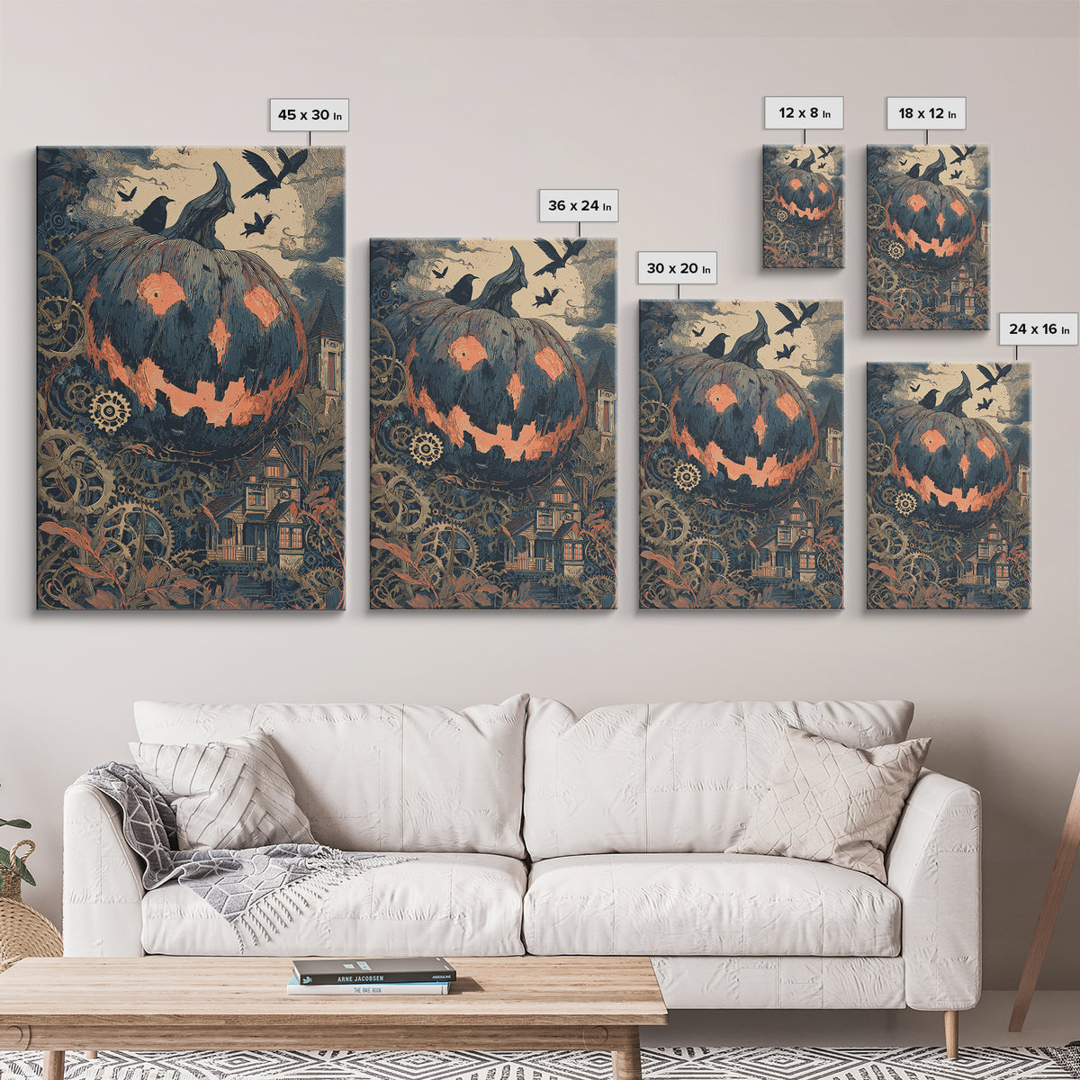 The Clockwork Jack-O-Lantern - Icon Portrait, Halloween Wall Art, Vertical Wall Art, Framed Canvas Print, Halloween Home Decor