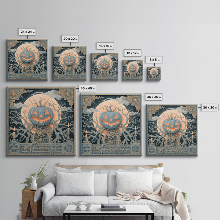 The Clockwork Jack-O-Lantern - Icon Portrait, Macabre Halloween Art, Square Wall Art, Framed Canvas Print, Halloween Home Decor