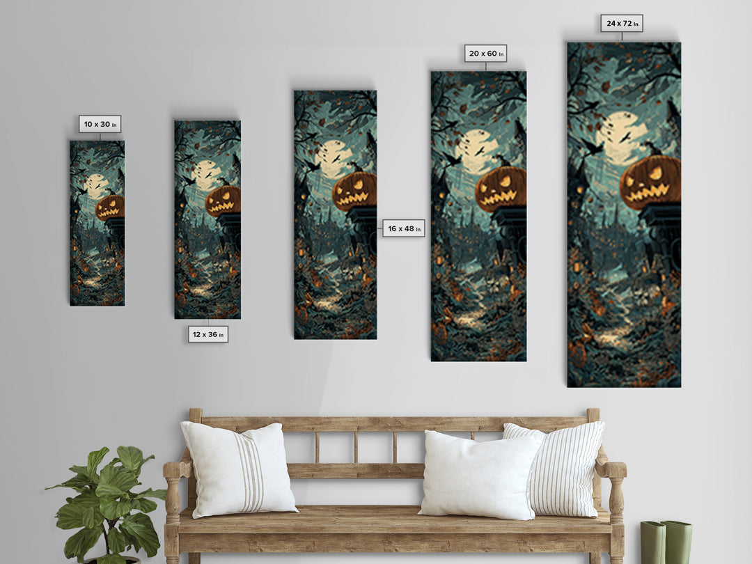 The Clockwork Jack-O-Lantern - Environmental Panorama, Dark Fantasy Wall Art, Tall Narrow Wall Art, Canvas Print, Halloween Home Decor