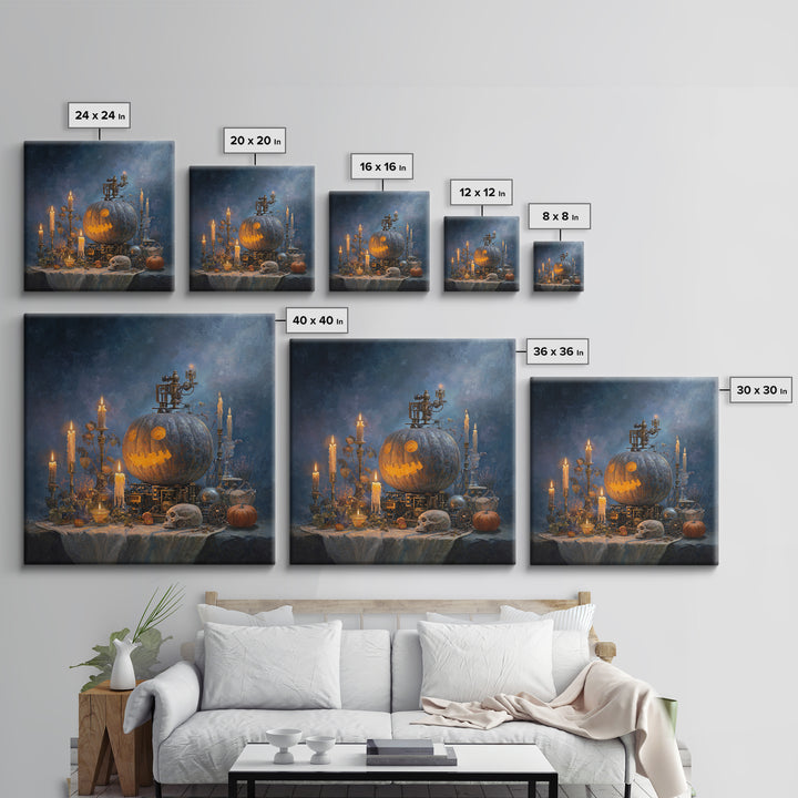The Clockwork Jack-O-Lantern - Occult Still Life, Halloween Wall Art, Square Wall Art, Framed Canvas Print, Halloween Home Decor