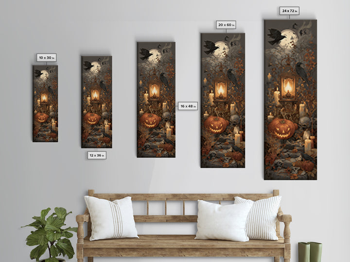 The Clockwork Jack-O-Lantern - Occult Still Life, Halloween Wall Art, Tall Narrow Wall Art, Framed Canvas Print, Halloween Home Decor