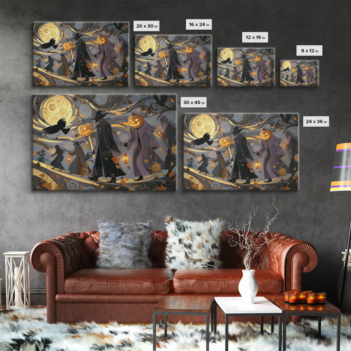The Clockwork Jack-O-Lantern - Procession Scene, Halloween Wall Art, Landscape Wall Art, Framed Canvas Print, Halloween Home Decor