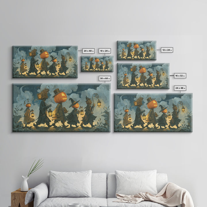 The Clockwork Jack-O-Lantern - Procession Scene, Gothic Home Decor, Wide Panoramic Art, Canvas Print, Halloween Home Decor, Gothic Wall Art