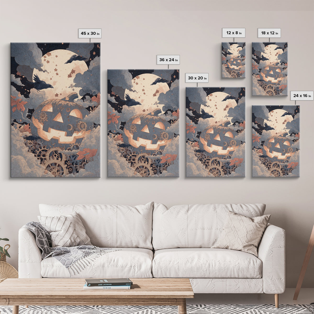 The Clockwork Jack-O-Lantern - Surreal Celestial Vision, Dark Fantasy Wall Art, Vertical Wall Art, Canvas Print, Halloween Home Decor