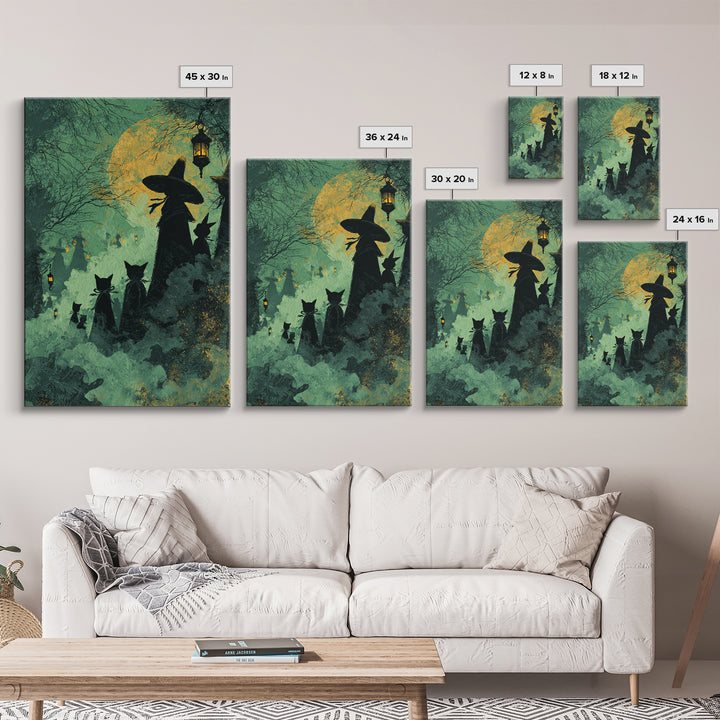 The Moonlit Cat Masquerade - Icon Portrait, Spooky Wall Decor, Vertical Wall Art, Framed Canvas Print, Halloween Home Decor, Gothic Wall Art