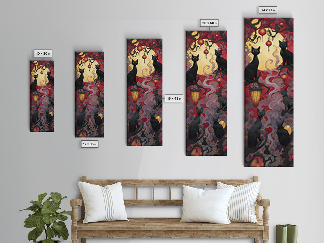 The Moonlit Cat Masquerade - Icon Portrait, Occult Wall Decor, Tall Narrow Wall Art, Canvas Print, Halloween Home Decor, Gothic Wall Art