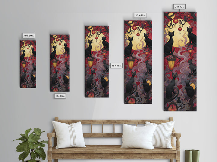 The Moonlit Cat Masquerade - Icon Portrait, Occult Wall Decor, Tall Narrow Wall Art, Canvas Print, Halloween Home Decor, Gothic Wall Art