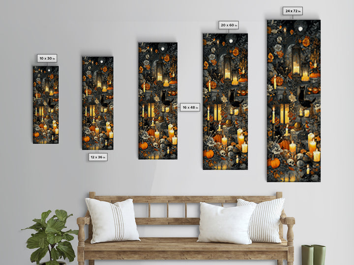 The Moonlit Cat Masquerade - Occult Still Life, Gothic Home Decor, Tall Narrow Wall Art, Canvas Print, Halloween Home Decor, Gothic Wall Art