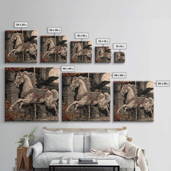 The Graveyard Carousel - Icon Portrait, Halloween Wall Art, Square Wall Art, Framed Canvas Print, Halloween Home Decor, Gothic Wall Art