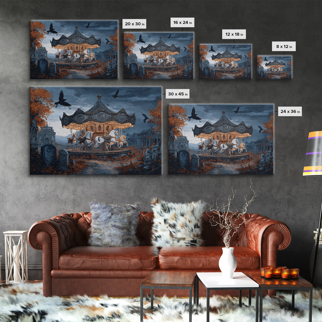 The Graveyard Carousel - Environmental Panorama, Gothic Home Decor, Landscape Wall Art, Canvas Print, Halloween Home Decor, Gothic Wall Art