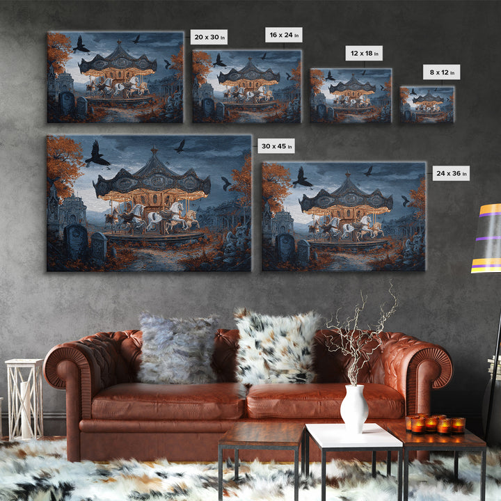 The Graveyard Carousel - Environmental Panorama, Gothic Home Decor, Landscape Wall Art, Canvas Print, Halloween Home Decor, Gothic Wall Art