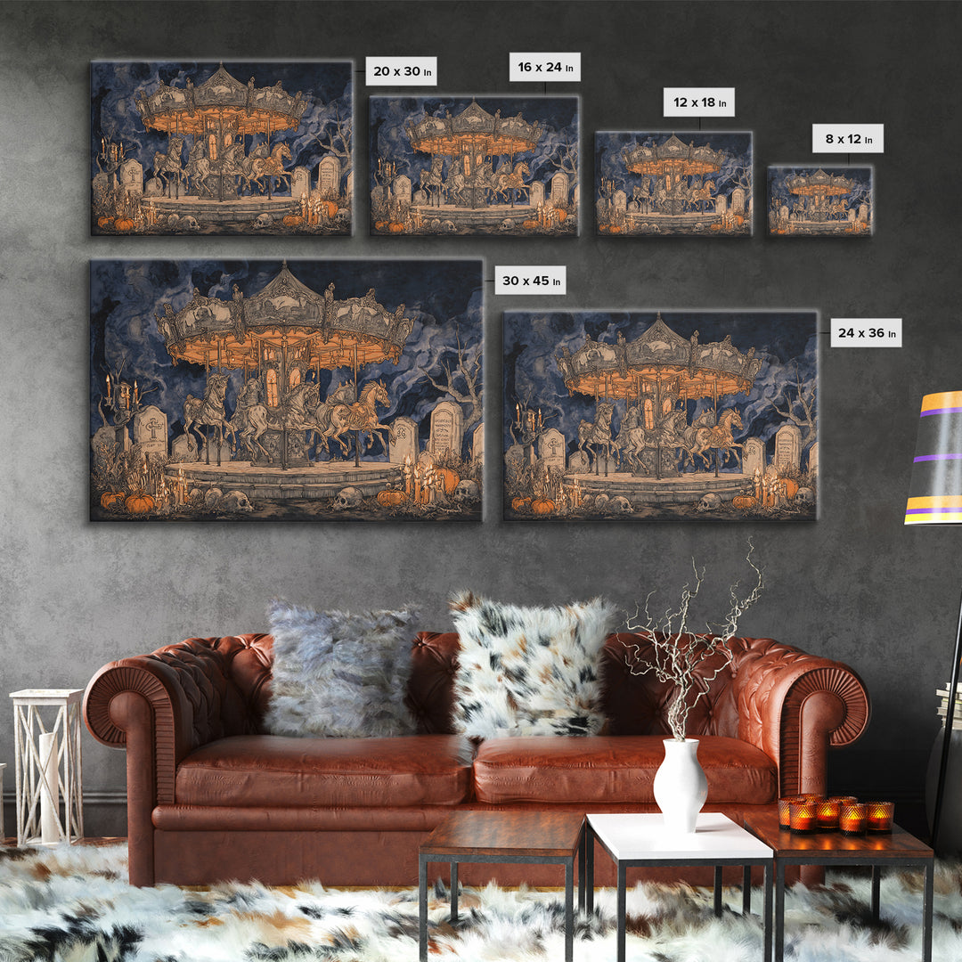 The Graveyard Carousel - Occult Still Life, Macabre Halloween Art, Landscape Wall Art, Framed Canvas Print, Halloween Home Decor