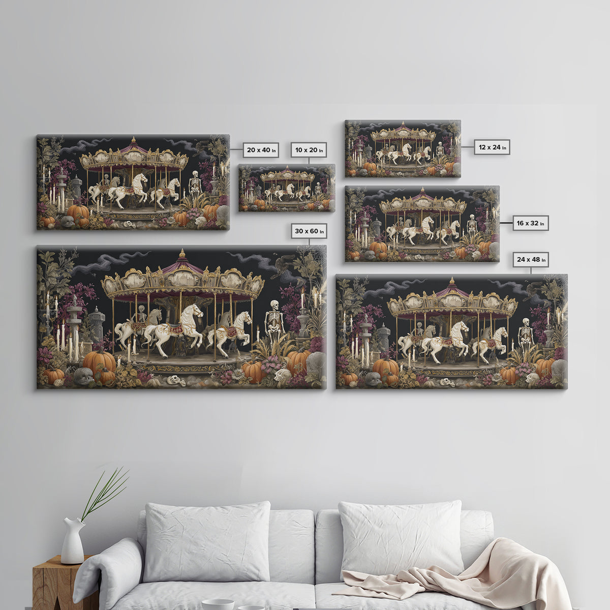 The Graveyard Carousel - Occult Still Life, Occult Wall Decor, Wide Panoramic Art, Canvas Print, Halloween Home Decor, Gothic Wall Art
