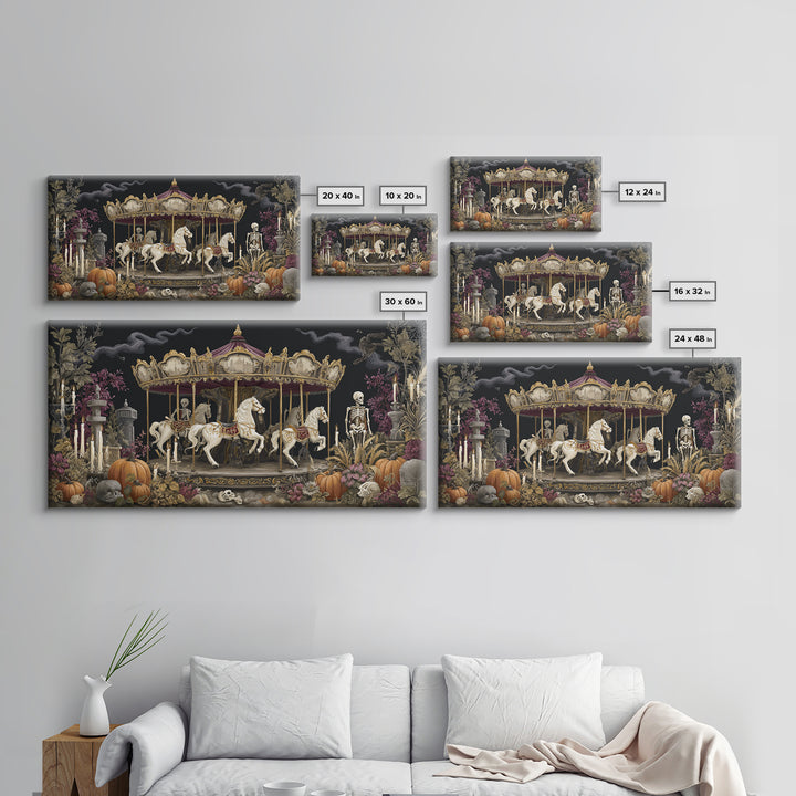 The Graveyard Carousel - Occult Still Life, Occult Wall Decor, Wide Panoramic Art, Canvas Print, Halloween Home Decor, Gothic Wall Art