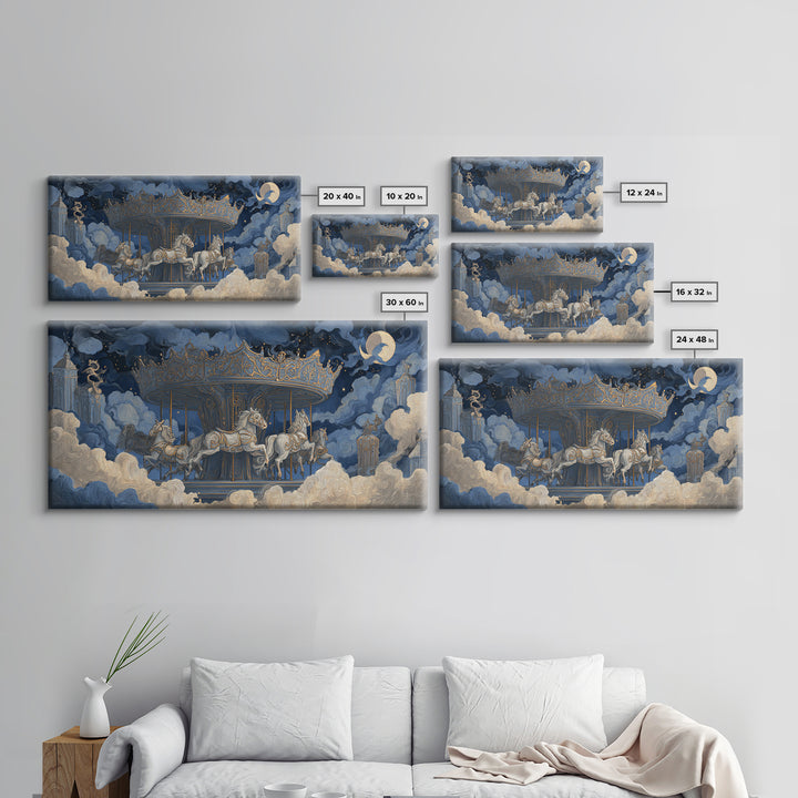 The Graveyard Carousel - Surreal Celestial Vision, Halloween Wall Art, Wide Panoramic Art, Framed Canvas Print, Halloween Home Decor