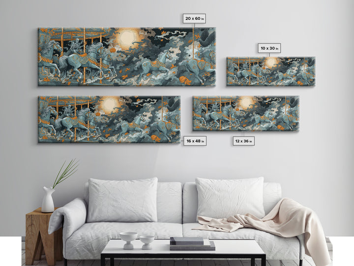 The Graveyard Carousel - Surreal Celestial Vision, Spooky Wall Decor, Extra Wide Wall Art, Framed Canvas Print, Halloween Home Decor