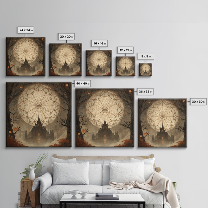 The Spiderweb Cathedral Window - Icon Portrait, Occult Wall Decor, Square Wall Art, Canvas Print, Halloween Home Decor, Gothic Wall Art