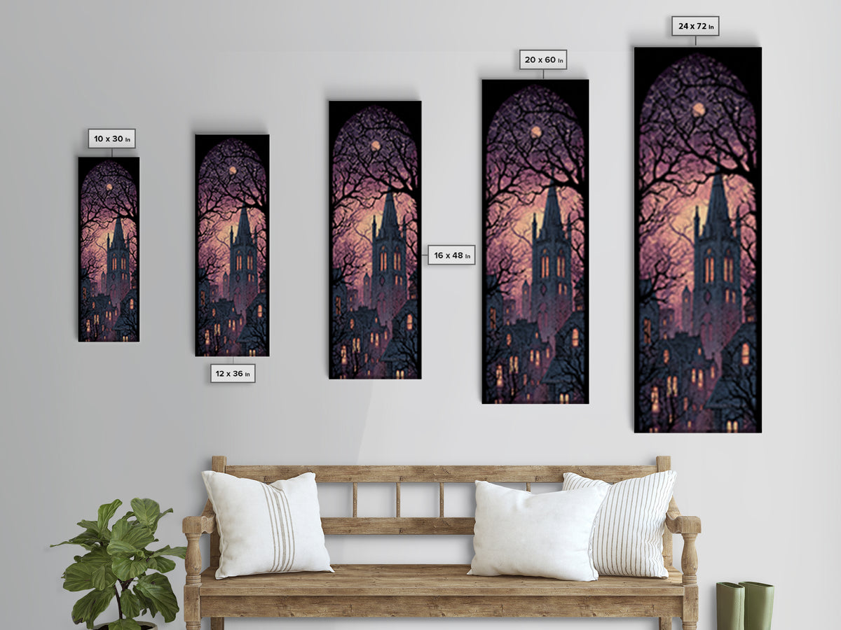 The Spiderweb Cathedral Window - Icon Portrait, Spooky Wall Decor, Tall Narrow Wall Art, Framed Canvas Print, Halloween Home Decor