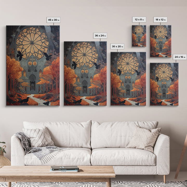 The Spiderweb Cathedral Window - Environmental Panorama, Gothic Home Decor, Vertical Wall Art, Canvas Print, Halloween Home Decor