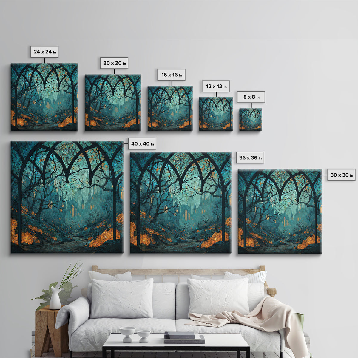 The Spiderweb Cathedral Window - Environmental Panorama, Halloween Wall Art, Square Wall Art, Framed Canvas Print, Halloween Home Decor