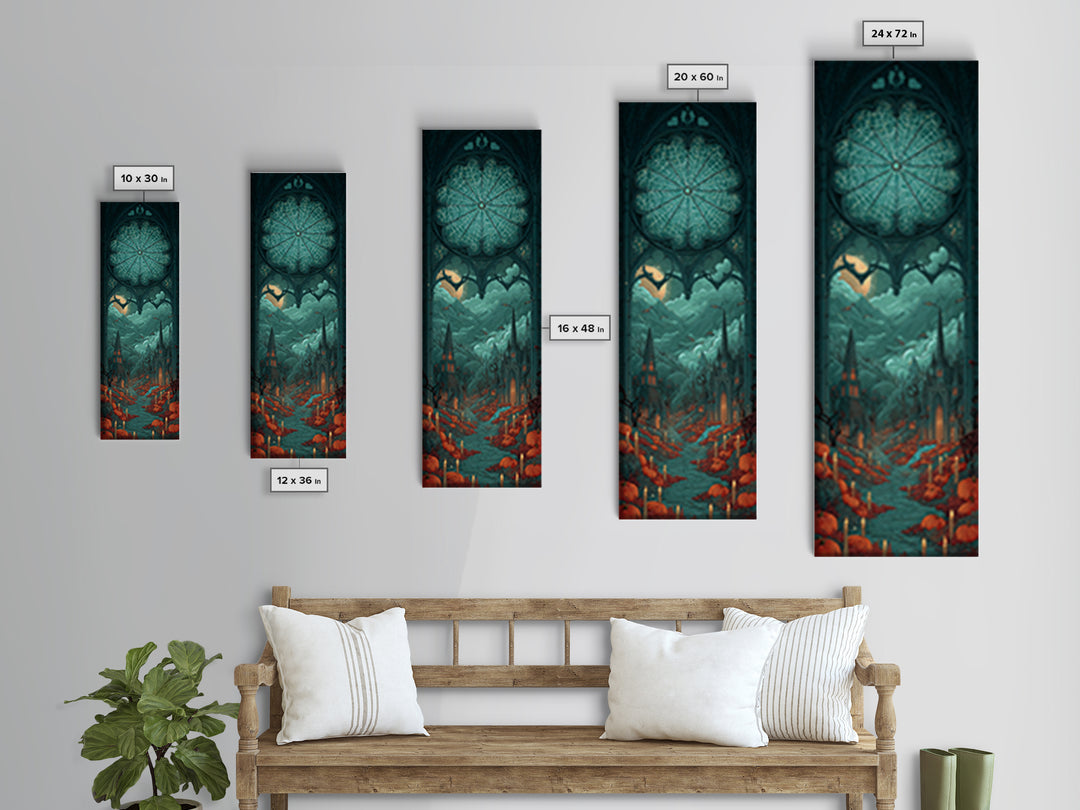The Spiderweb Cathedral Window - Environmental Panorama, Spooky Wall Decor, Tall Narrow Wall Art, Framed Canvas Print, Halloween Home Decor