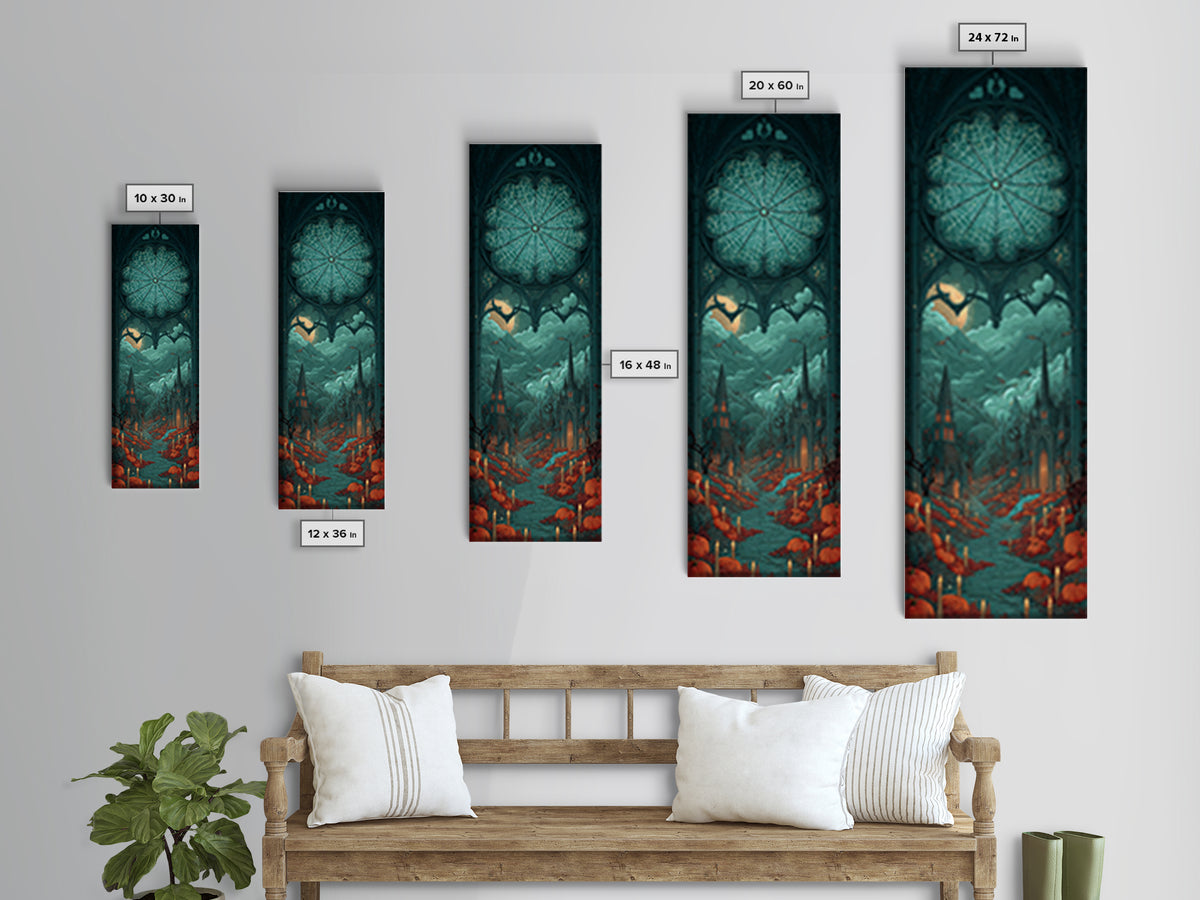 The Spiderweb Cathedral Window - Environmental Panorama, Spooky Wall Decor, Tall Narrow Wall Art, Framed Canvas Print, Halloween Home Decor