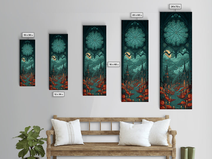 The Spiderweb Cathedral Window - Environmental Panorama, Spooky Wall Decor, Tall Narrow Wall Art, Framed Canvas Print, Halloween Home Decor