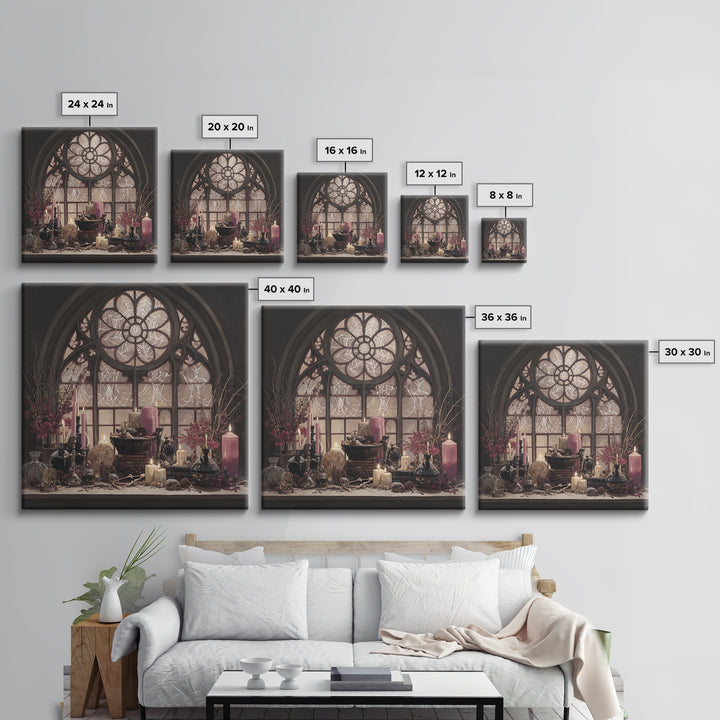 The Spiderweb Cathedral Window - Occult Still Life, Spooky Wall Decor, Square Wall Art, Framed Canvas Print, Halloween Home Decor